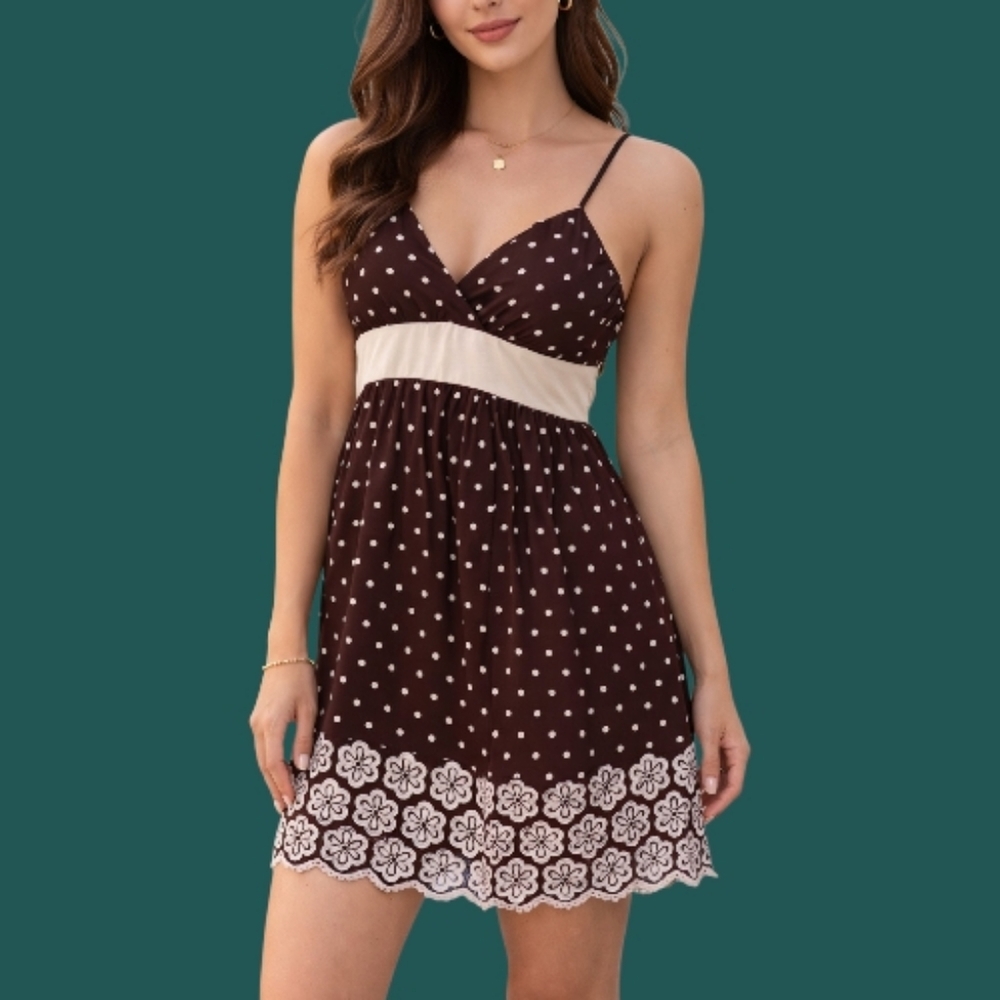 3/$30 SEQUIN HEARTS 1990s Polka Dot Embroidered Eyelet Camisole Slip Dress